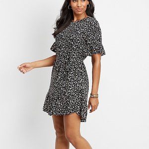 Maurice’s Black Floral Flutter Short Sleeve Ruffle Mini Dress
